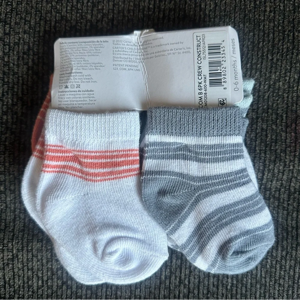 Carters baby boy 6 pack socks 0/6 months
